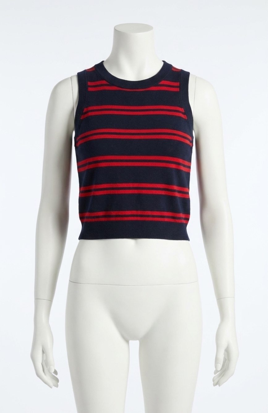 NEW FRENCH CONNECTION padma fine knit sleeveless vest in blue/red